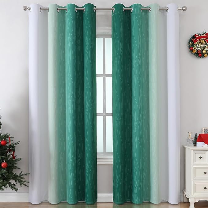 Green and Greyish White Blackout Curtains 52Wx96L 2 Panels | Ombre Curtains - Image 2