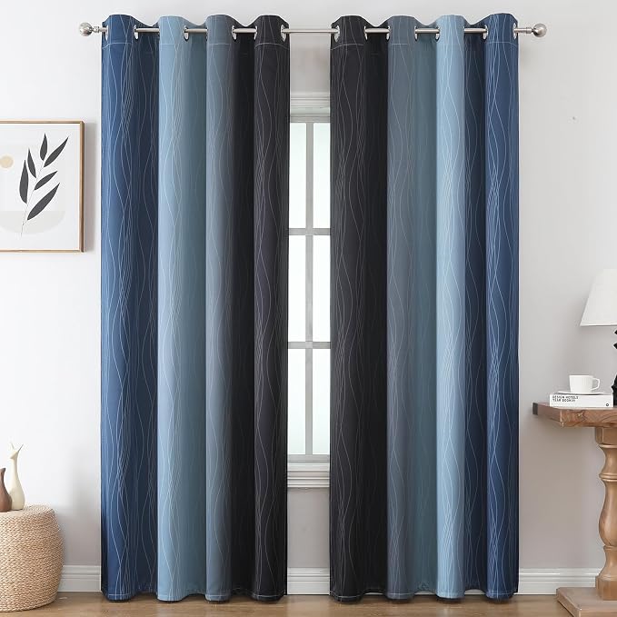 Navy Blue and Black Ombre Blackout Curtains - Image 2