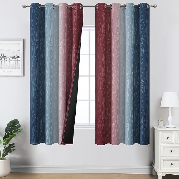 Navy Blue and Burgundy Red Ombre Blackout Curtains by ESTELARTEXTILER