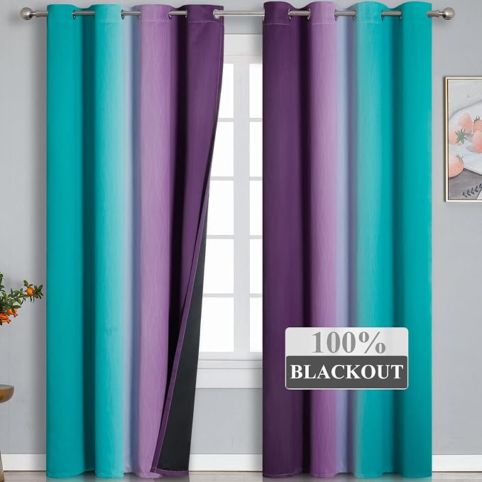 Ombre Teal and Purple Blackout Curtains - Image 2