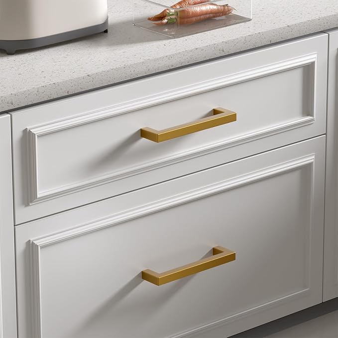 goldenwarm 10 Pack Champagne Gold Cabinet Pulls 3-1/2 Inch Gold Cabinet Handles Champagne Bronze Drawer Pulls Brushed Bronze Drawer Handles Kitchen Dresser Hardware