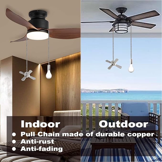 Ceiling Fan Pull Chain Ornaments Extension Chains with Decorative Light Bulb and Cord 13.6 Inches Fan Pull Chain Set For Ceiling Light Lamp Chain (Nickel)
