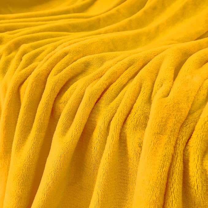 Mustard yellow Fleece Plush Throw Blanket 50"x60"for Couch Fuzzy Cozy | Super - Image 4