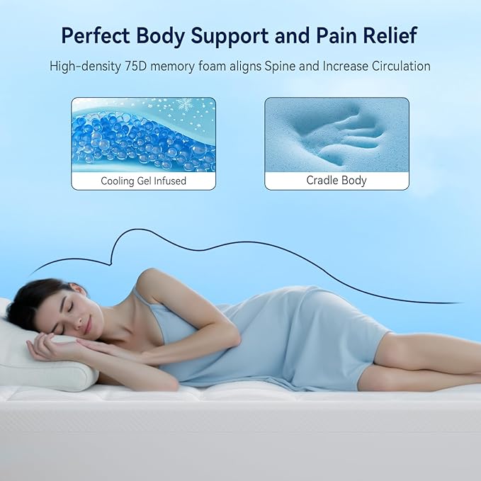 ELEMUSE California King Size Dual Layer 3 Inch Memory Foam Mattress Topper, 2 Inch Cooling High Density Memory Foam Bed Pad and 1 Inch Plush Feel Pillow Top Mattress Topper Cover for Back Pain Relief