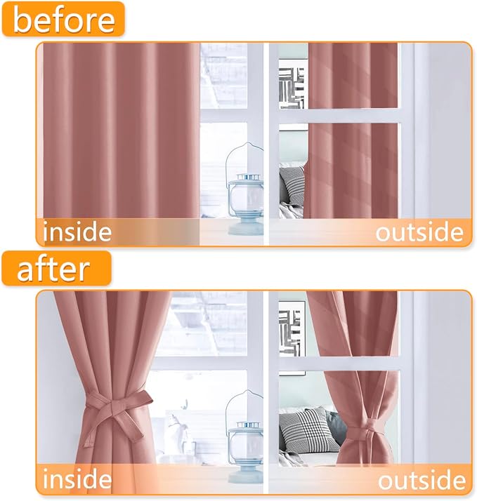 Blackout Curtains for Bedroom 2 Panels 52 x 54 Inch Long Dusty Rose | Thermal - Image 4