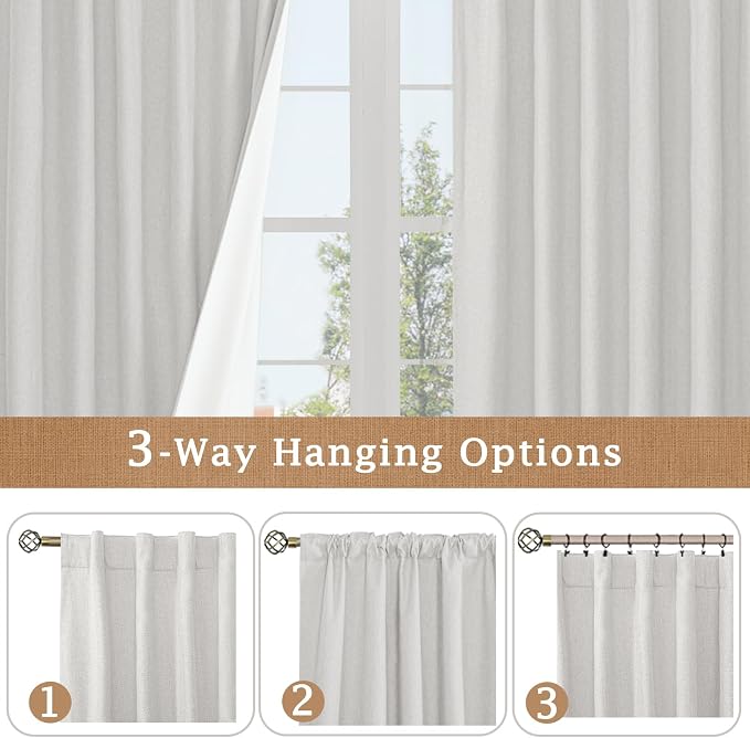 Light Grey 100% Blackout Linen Curtains 63 Inches - Image 9