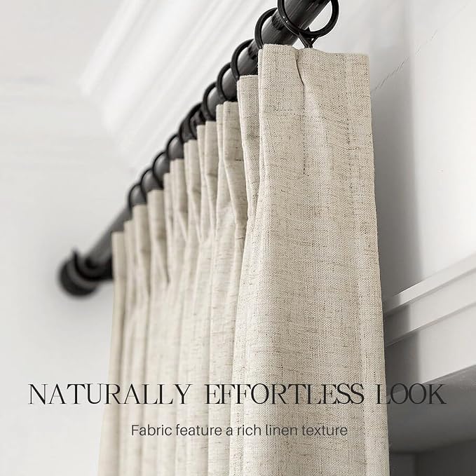 Pinch Pleated Linen Curtains 100% Blackout 112 Inches Long - Image 4