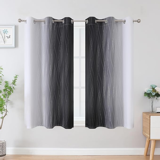 Black and Greyish White Ombre Blackout Curtains - Image 2