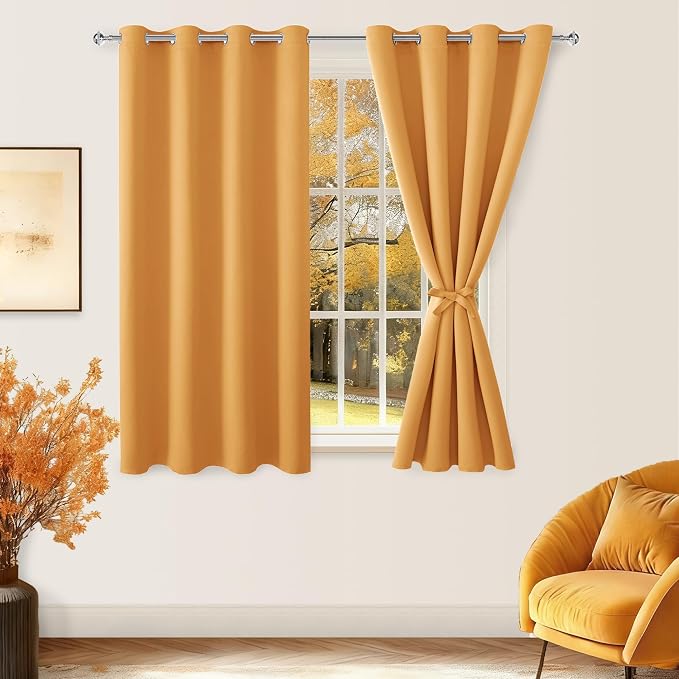 Blackout Curtains for Bedroom, 52 x 54 Inches Long, Pumpkin Orange | Thermal - Image 2