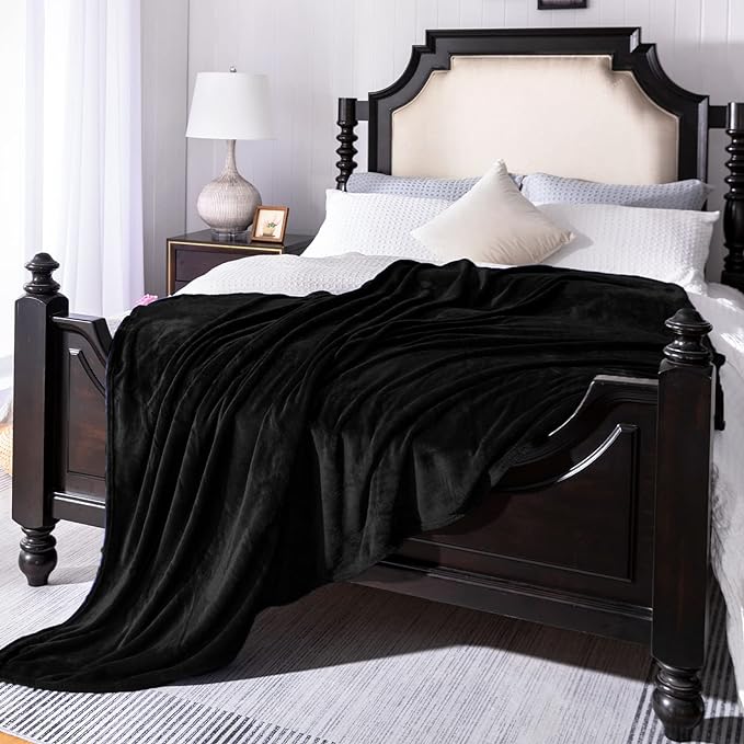 Black Fleece Plush Throw Blanket 108"x90"for Couch Sofa Fuzzy Cozy Flannel | by JIAHANNHA