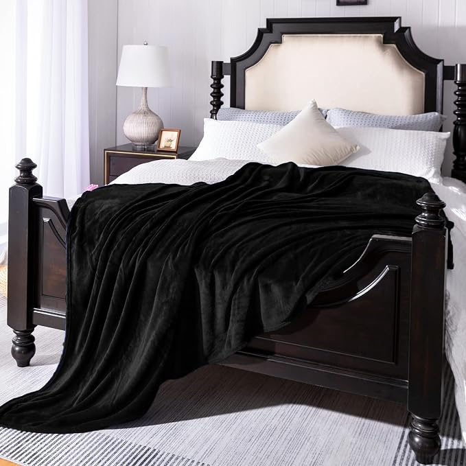 Black Fleece Plush Throw Blanket 50"x60"for Couch Sofa Fuzzy Cozy Flannel | - Image 3
