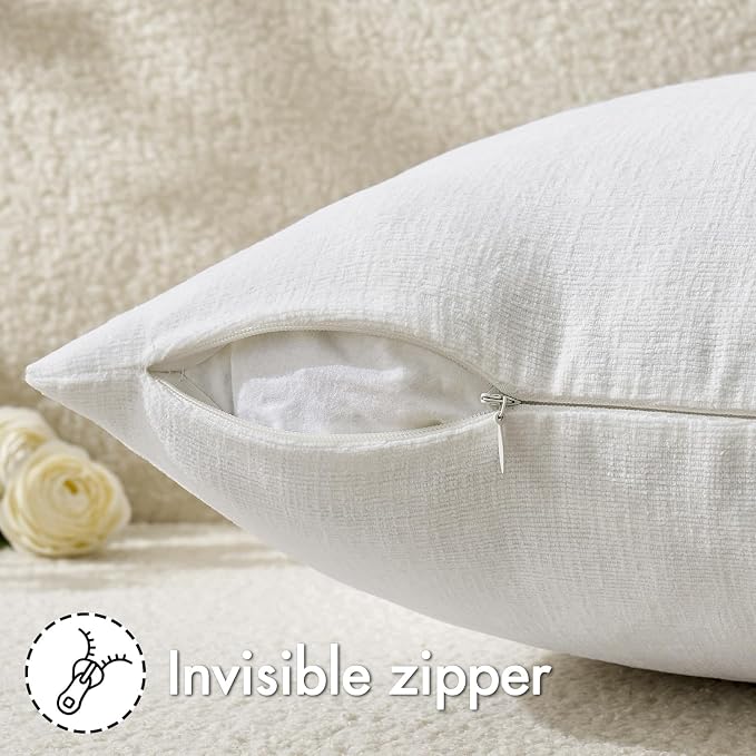 MIULEE White Chenille Couch Throw Pillow Covers, 18x18 | Set of 2, Soft - Image 3