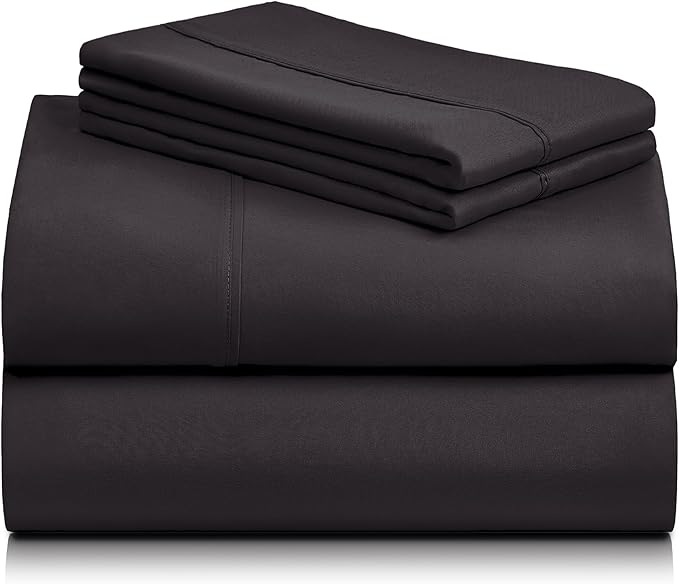 LuxClub 4 PC King Sheet Set, Breathable Luxury Bed Sheets, Deep Pockets Wrinkle Free Cooling Bed Sheets Machine Washable Hotel Bedding Silky Soft - Black King