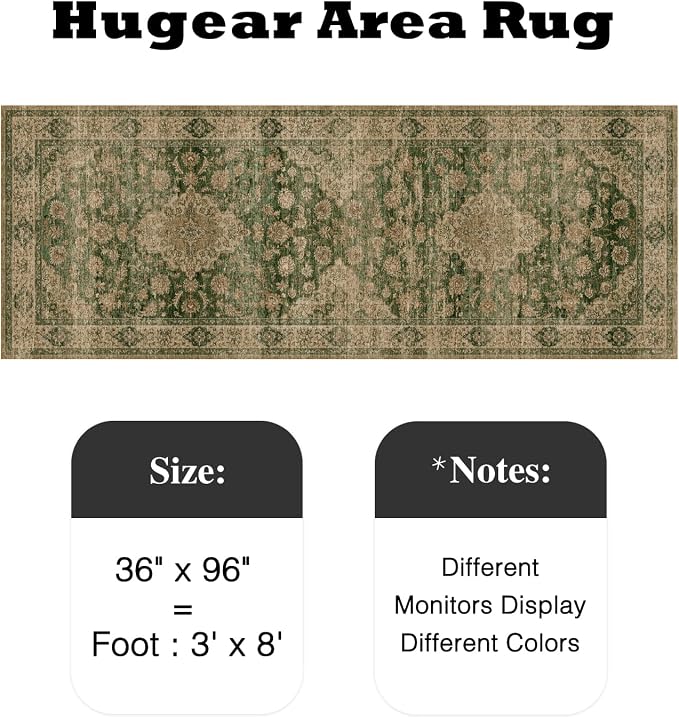 3x10 Green Retro Floral Washable Runner Rug - Image 2