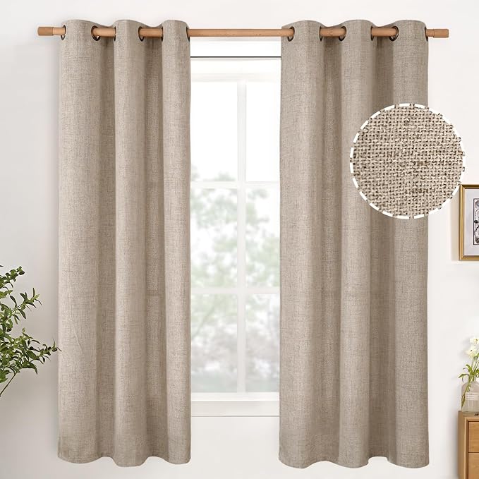 YoungsTex Oatmeal Linen Semi Sheer Curtains 42X63 Inch Long by YoungsTex
