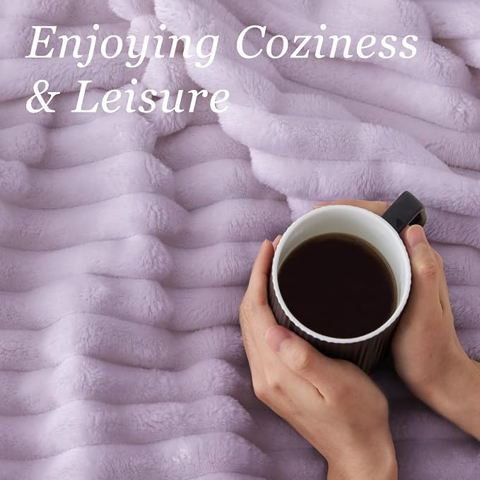 BEDELITE Ribbed Twin Blanket for Couch & Bed, Lavender Fog, Warm Yet Lightweight - Image 4