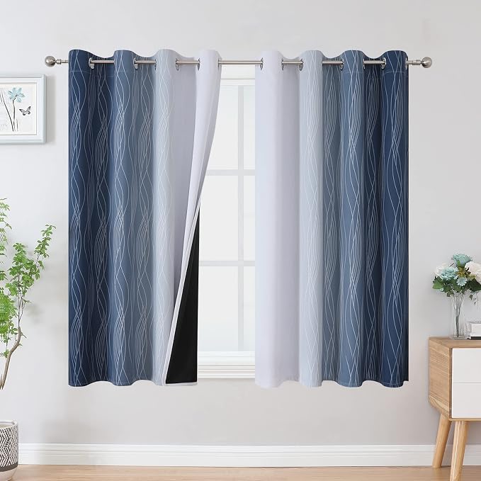 Navy Blue and Greyish White Blackout Curtains by ESTELARTEXTILER