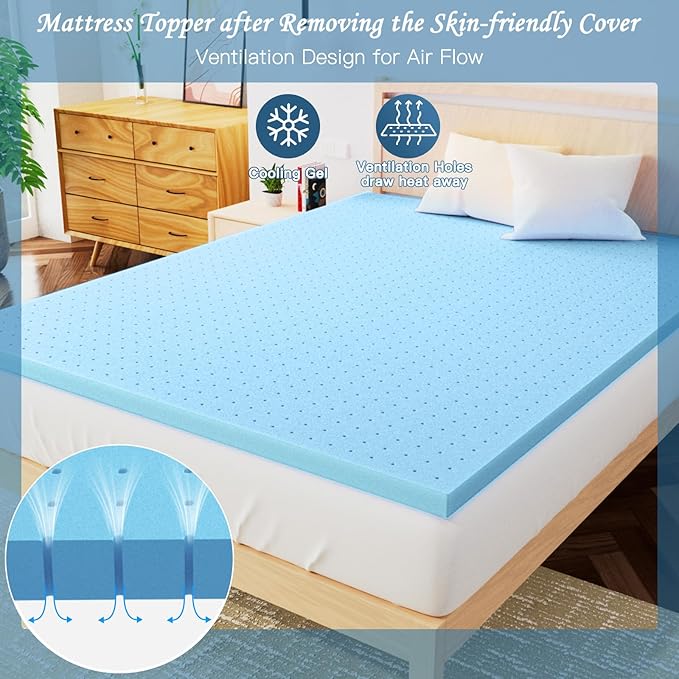 Airensky 3 Inch Memory Foam Mattress Topper, Cooling Gel Infused High Density King (76"x80") Topper with Removable Skin-Friendly Cover, Bed Topper for Pressure Relief Back Pain, CertiPUR-US Certified