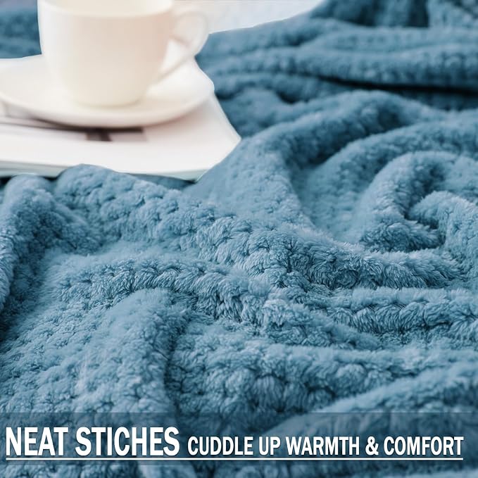 Exclusivo Mezcla Soft Waffle Fleece Bed Blanket Queen Size, Slate Blue | - Image 5