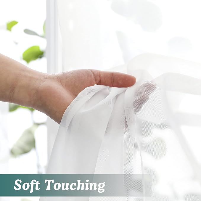 Chyhomenyc White Sheer Curtains 54 Inch Long 2 Panels - Image 7