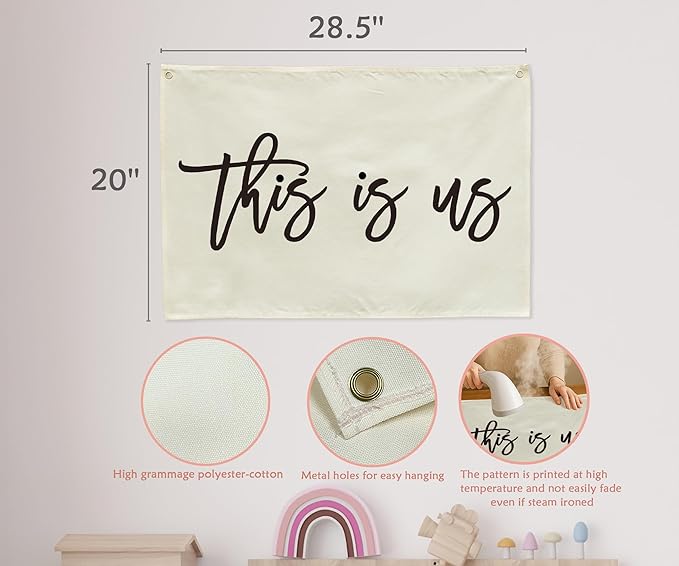 This Is Us Rectangular Canvas Banner-Flag Wall Sign Decor for Teen Friends Husband,Farmhouse Home Living Room Bedroom Reading Room Office Wall Decor-Baby Shower Birthday Christmas Gift