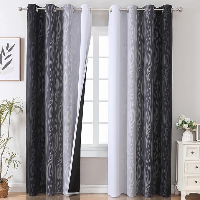 Black and Greyish White Ombre Blackout Curtains by ESTELARTEXTILER