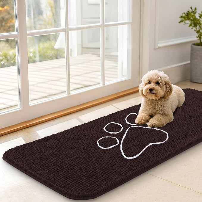 OLANLY Dog Door Mat for Muddy Paws 47x17, Paw Print Design Chenille Mud Mat | by OLANLY