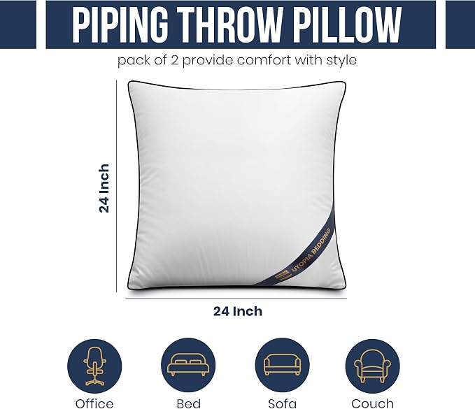 Utopia Bedding 24x24 Throw Pillow Inserts, Decorative Pillows, Plush & - Image 2