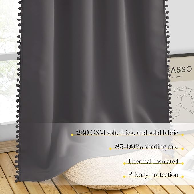 NICETOWN 2 Panels Blackout Curtains, Rod Pocket Pom Pom Curtains Panels - Image 6