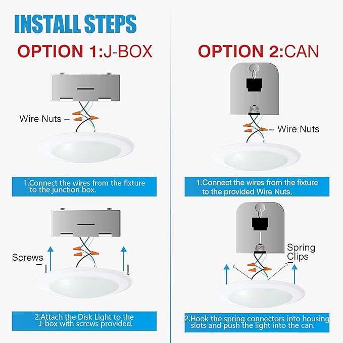 ECOELER 6in Dimmable LED Disk Light, Flush Mount Recessed Retrofit Ceiling Lights, 16.5W, 1000lm, 3000K Warm White, Installs into JBox or Recessed Can, ETL Listed