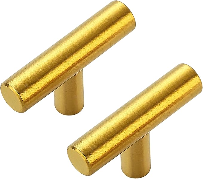 15 Pack Brushed Brass Cabinet Knobs - Kitchen Cabinet Knobs Gold Cabinet Pulls for Kitchen Cabinet Drawer Stainless Steel Dresser Knobs for Cabinet Hardware 2in Length Single Hole T Bar