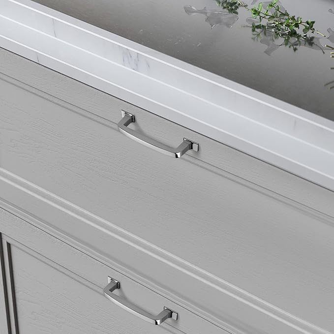 Khtumeware 6 Pack Polished Chrome Cabinet Pulls and Handles - 6-1/4 Inch Drawer Handles for Kitchen Cupboards
