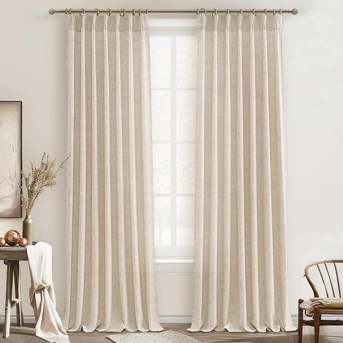 Textured Drop Cloth Curtains 102 Inches Long 2 Panels Oatmeal Cream, Light by PleatedDrapes