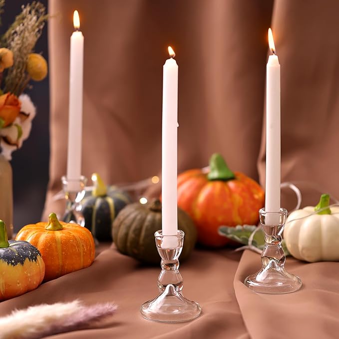 24 Pcs Candlestick Holders Bulk, 2.56 x 3.55in Clear Taper Candle Holders, Glass Candle Holders Set for Wedding Table, Party, Windowsill Decor