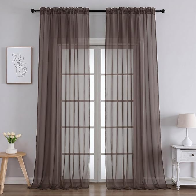 Chocolate Bedroom Curtains 2 Panel Sets 90 Inch Length, 59 Inch Extra Wide by OVZME