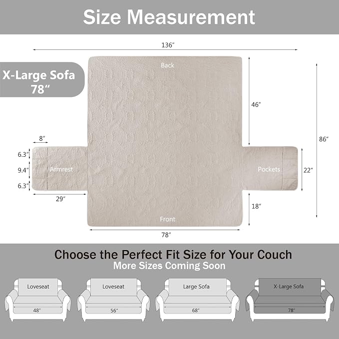 Soft Quilted Couch Cover with Pockets - Image 7