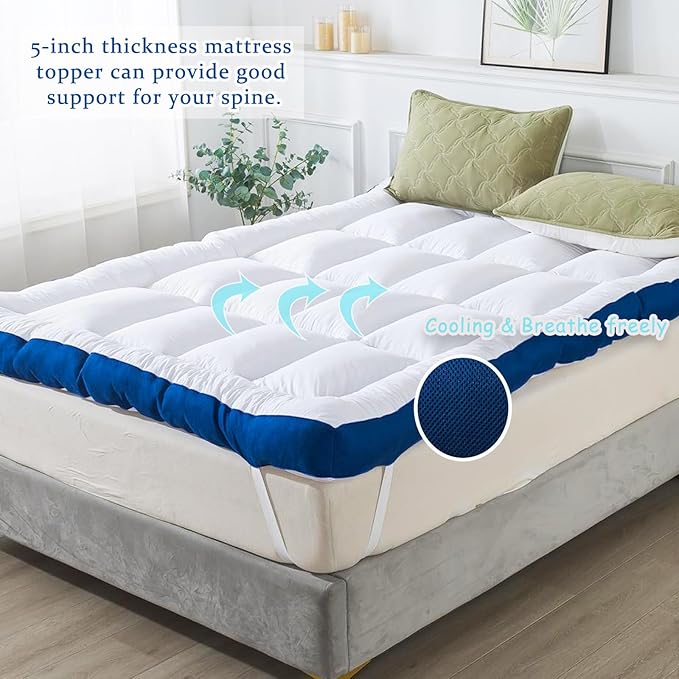 WhatsBedding 5 Inch Memory Foam Full Size Mattress Topper 100% Cotton Top, Filled with Breathable & Soft Memory Foam Pillow Top,4 Elastic Straps, 75x54x5 Inch, Full