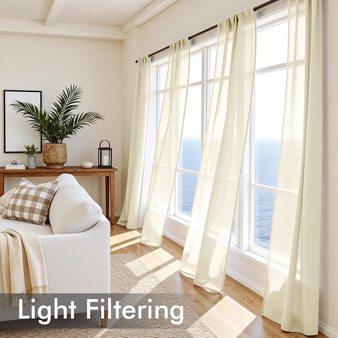 MIULEE Light Cream Sheer Curtains 72 Inches Long 4 Panels 42 x 72 Inches | - Image 4