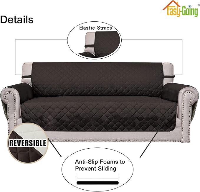 Easy-Going Reversible Couch Cover, Oversized Chair, Chocolate/Ivory | Machine - Image 3