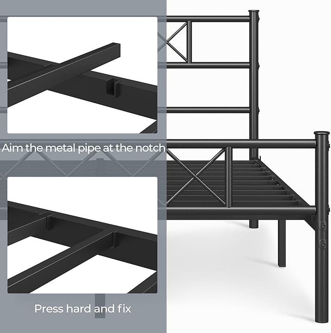 Yaheetech Queen Size Metal Platform Bed Frame with Simple Headboard and Footboard, Mattress Foundation for Under Bed Storage, Steel Slat Support, No Box Spring Needed, Easy Assembly, Black