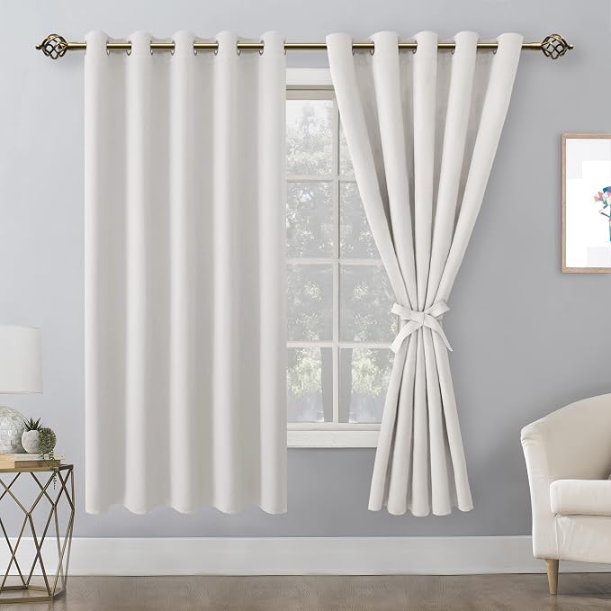 Blackout Curtains for Bedroom, 60 x 63 Inches Length Ivory 2 Panels | Thermal - Image 8