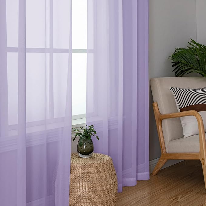 Chyhomenyc Lilac Sheer Curtains 108 Inches Long - Image 3