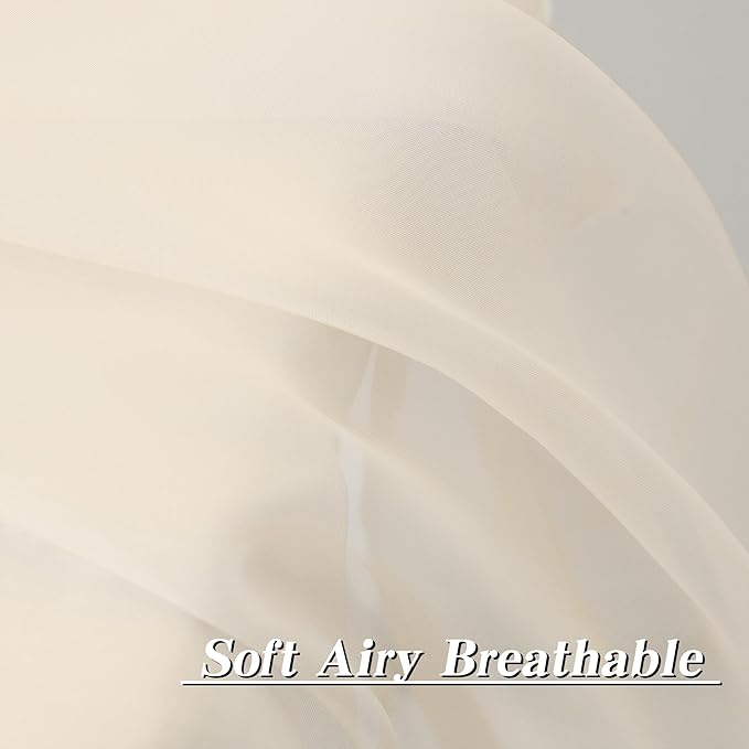 HUTO Cream Peach Beige Sheer Window Curtains 96 Inches Long Voile Curtains for Bedroom Living Room Nursery with Rod Pocket 2 Panels Each is 52 inches Wide