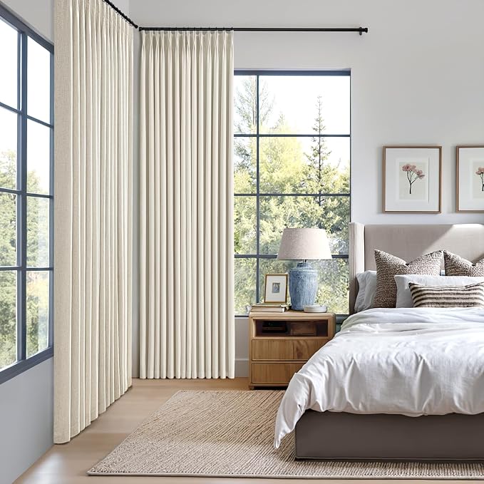 MIULEE Linen Pinch Pleated 100% Blackout Linen Curtains 40x96 Inches | Room - Image 2