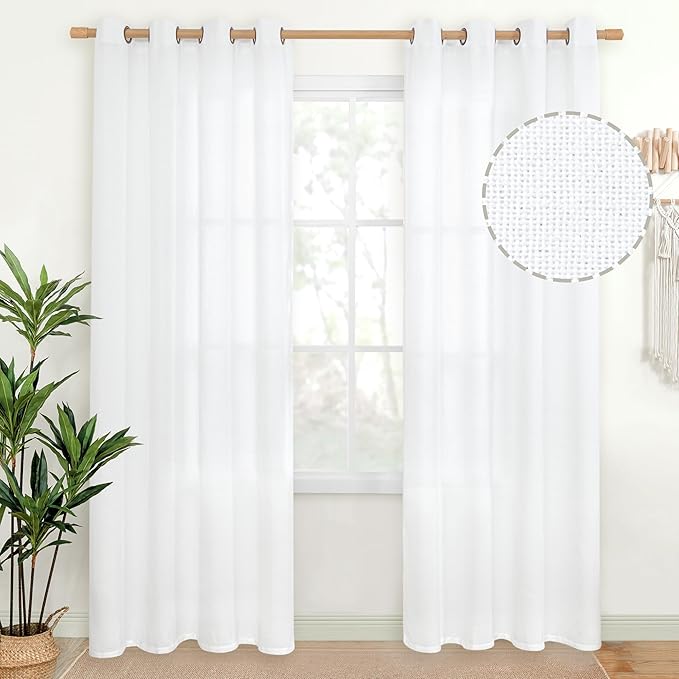 YoungsTex White Linen Semi Sheer Curtains 80 Inch Length by YoungsTex
