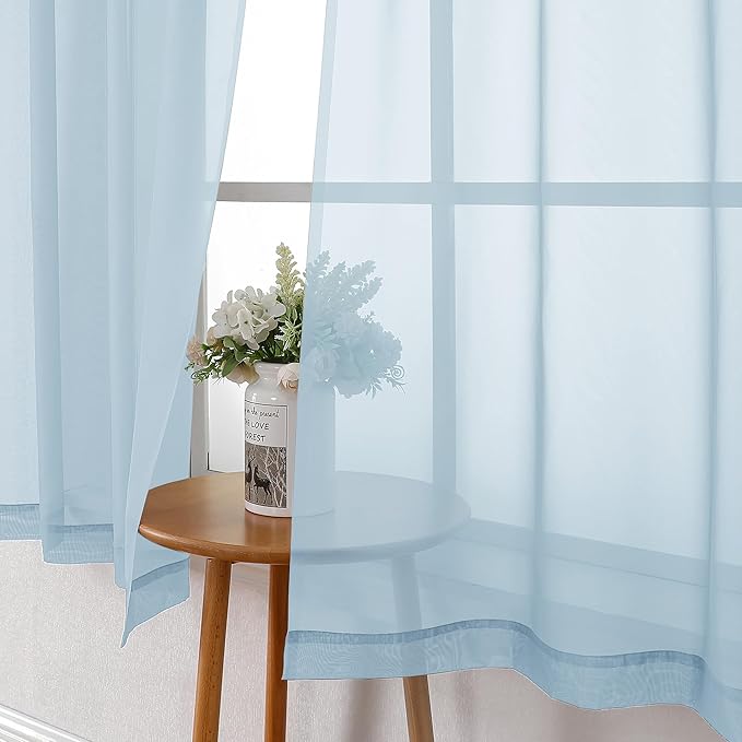 Sky Blue Sheer Curtains for Bedroom 54 Inch Length 2 Panels, Durable & Soft - Image 8