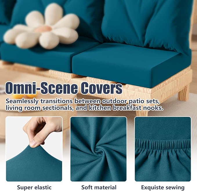 8Pcs Outdoor Cushion Covers, Stretch Patio Furniture Couch Chair Slipcovers | - Image 6