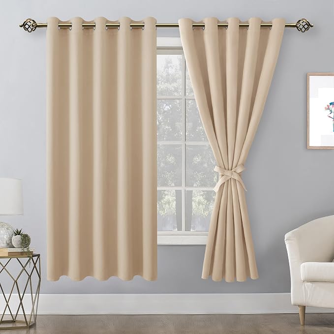 Blackout Curtains for Bedroom, 60 x 63 Inches Length Beige 2 Panels | Thermal - Image 8