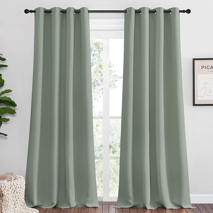 NICETOWN Sage Green Blackout Curtains 120" Long by NICETOWN