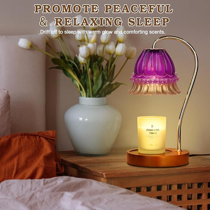 Flower Candle Warmer Lamp with Timer, Wax Warmer, Height Adjustable, Birthday Gifts for Women, Mom, Sister, Candle Lamp Warmer Gifts, Electric Dimmable Candle Warmer, Vintage Home Decor